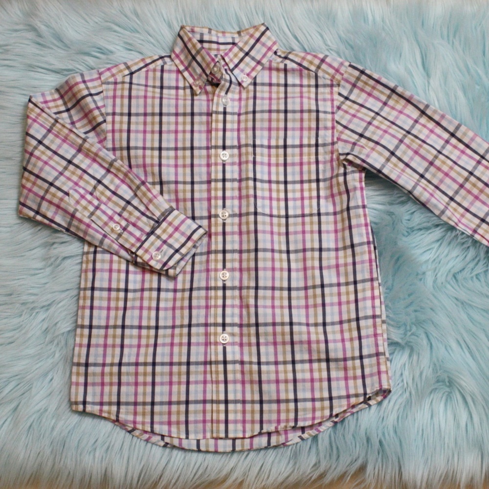 Boy's Size 5 Plaid Button Down Collar Woven Shirt